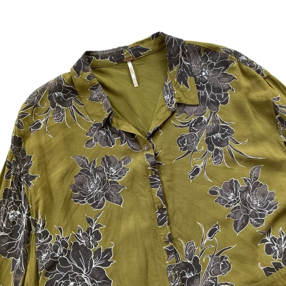 Free People Shake It Tunic Mini Dress Size Small Olive Gray Floral Boho